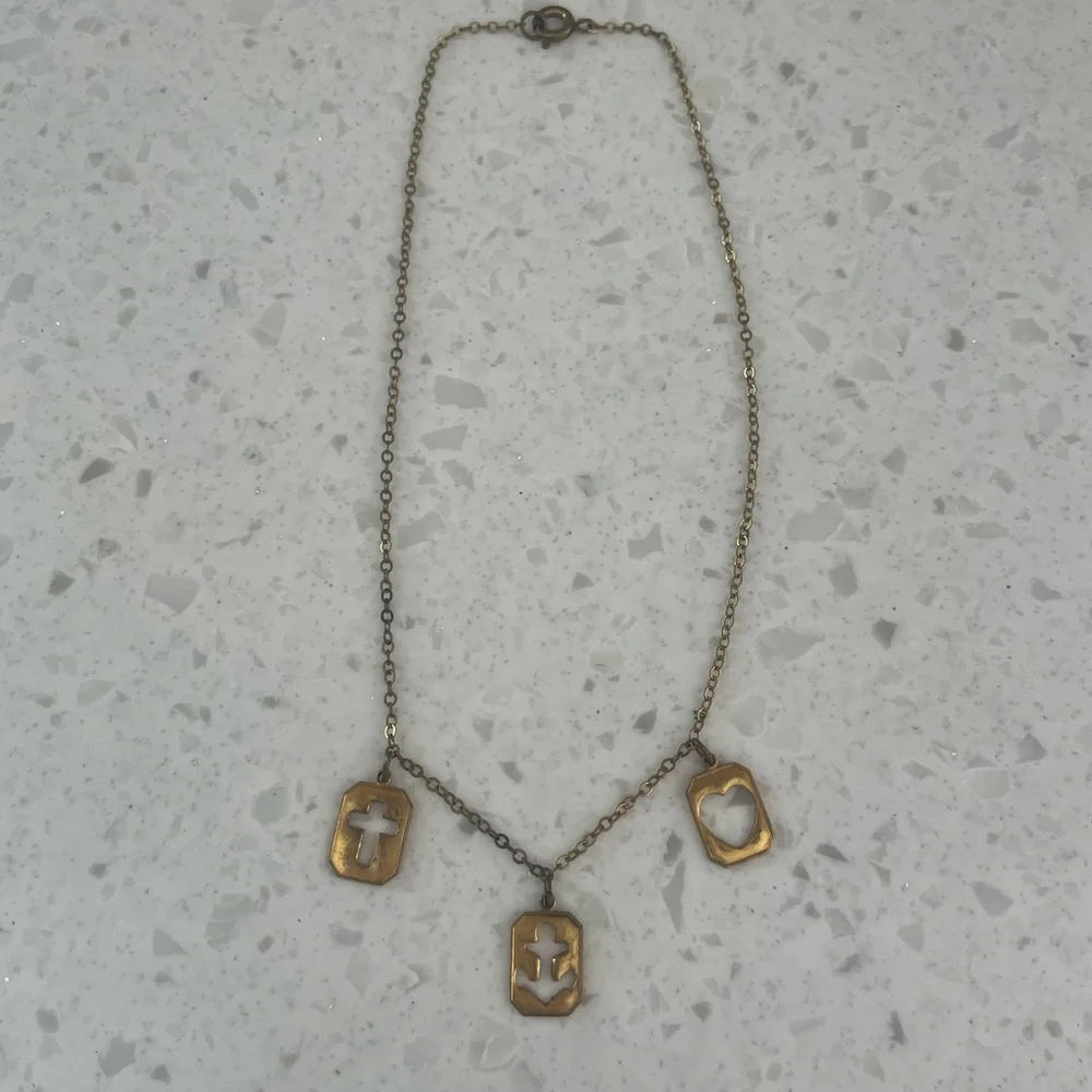 Vintage Brass Faith Hope Charity Child’s Necklace